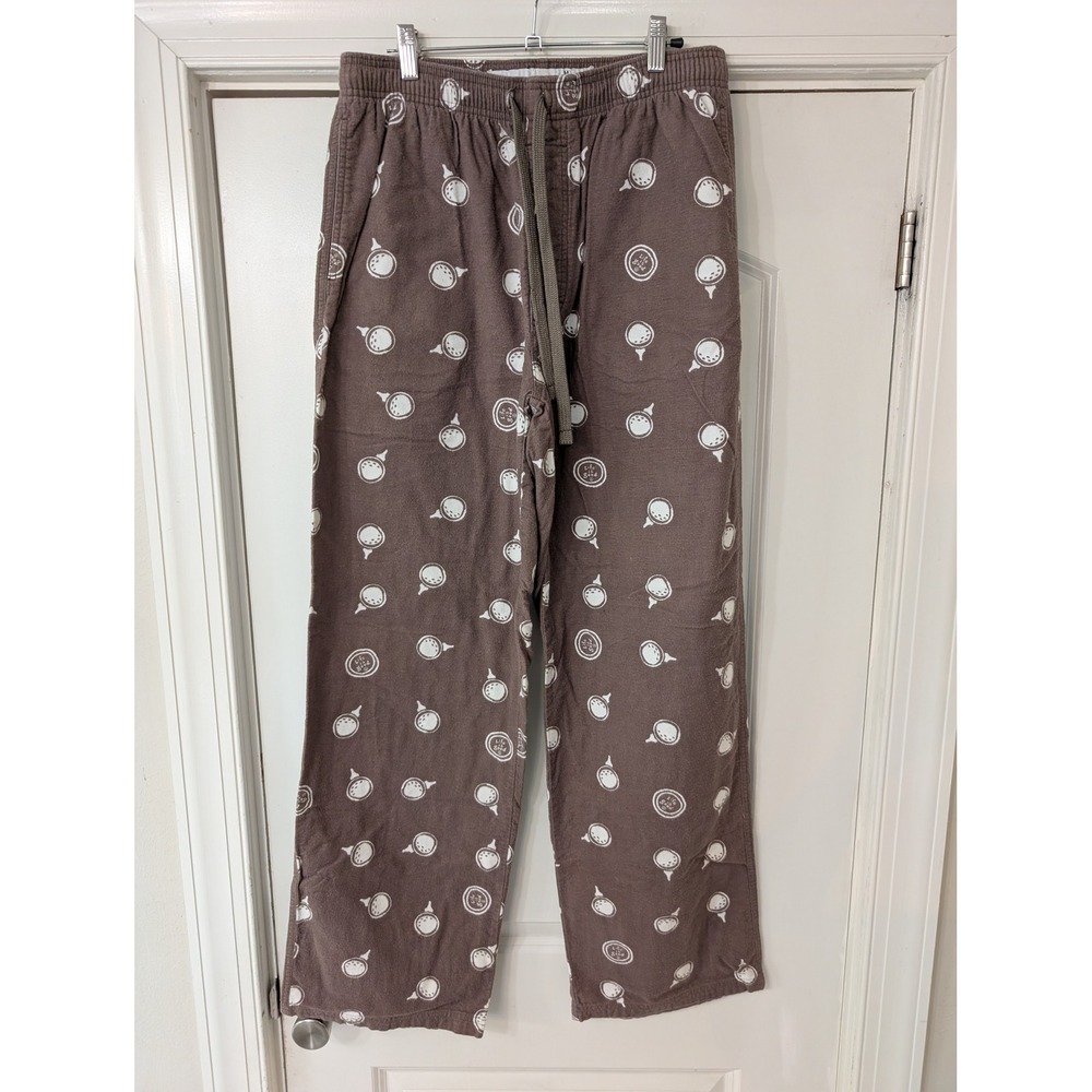 Life is Good Mens Pajama Pants Medium Brown Flannel Golf Ball Tee Print Lounge